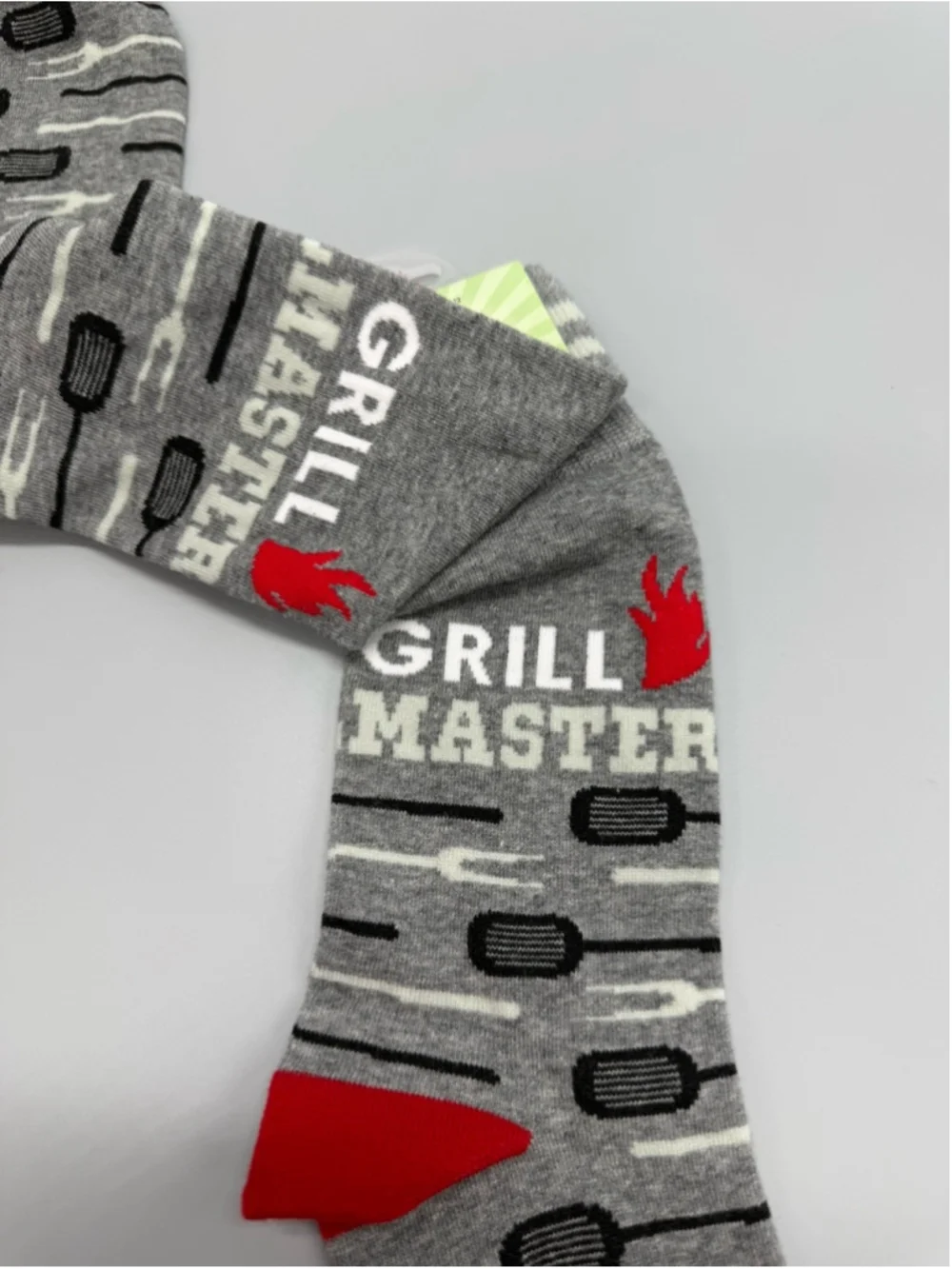 FUNATIC Grill Master Unisex Mid Calf Crew Socks Gray Red Novelty Graphic NEW